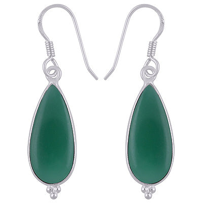 Stunning Rawa Work Around Bezel Green Onyx Pear Shape 925 Sterling Solid Silver Dangle Earrings - R1501940-6