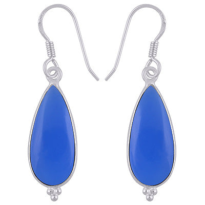 Stunning Rawa Work Around Bezel Blue Chalcedony Pear Shape 925 Sterling Solid Silver Dangle Earrings - R1501940-8