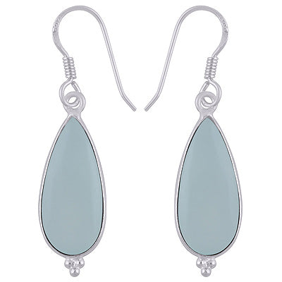 Stunning Rawa Work Around Bezel Aqua Chalcedony Pear Shape 925 Sterling Solid Silver Dangle Earrings - R1501940-9