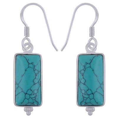 Stunning Rawa Work Around Turquoise Rectangle Shape 925 Sterling Solid Silver Dangle Earrings - R1501943-1