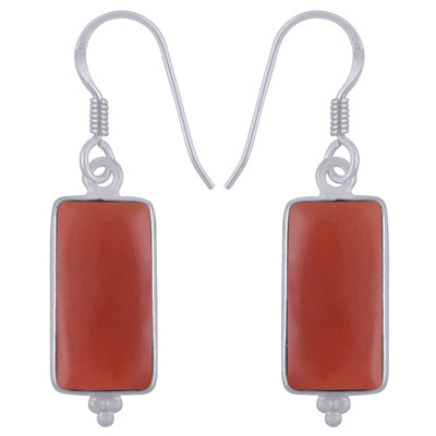 Stunning Rawa Work Around Carnelian Rectangle Shape 925 Sterling Solid Silver Dangle Earrings - R1501943-6