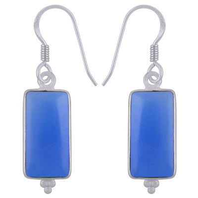 Stunning Rawa Work Around Blue Chalcedony Rectangle Shape 925 Sterling Solid Silver Dangle Earrings - R1501943-9