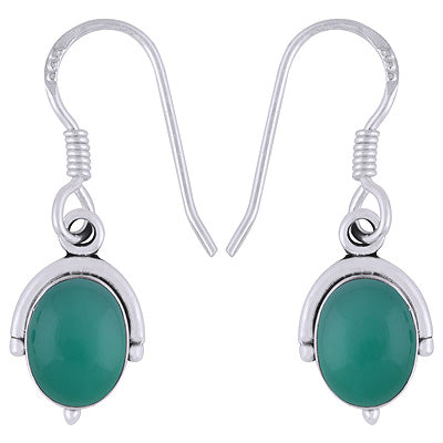 Gorgeous Handcrafted Work Around Green Onyx Oval Shape 925 Sterling Solid Silver Dangle Earrings - R1501946-13