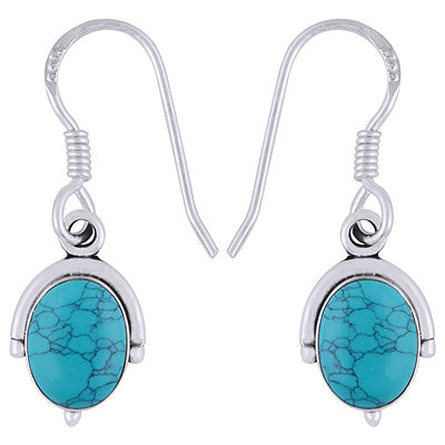 Gorgeous Handcrafted Work Around Turquoise Oval Shape 925 Sterling Solid Silver Dangle Earrings - R1501946-3