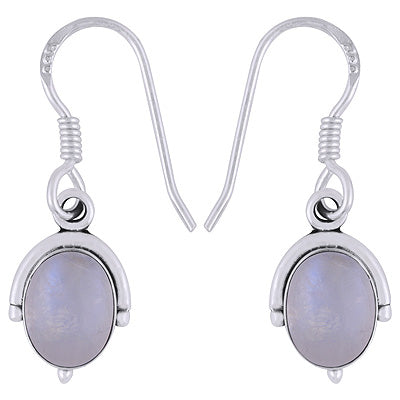 Gorgeous Handcrafted Work Around Rainbow Moonstone Oval Shape 925 Sterling Solid Silver Dangle Earrings - R1501946-4
