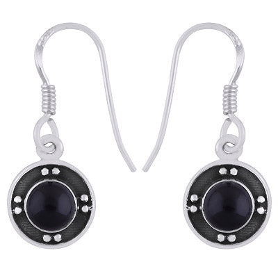 Alluring Oxidised Rawa Work Around Black Onyx Round Shape 925 Sterling Solid Silver Dangle Earrings - R1501948-34