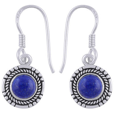 Beautiful Twisted Wire Work Around Lapis Round Shape 925 Sterling Solid Silver Dangle Earrings - R1501949-5