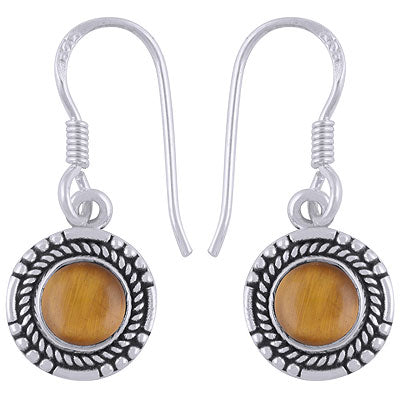 Beautiful Twisted Wire Work Around Tiger's Eye Round Shape 925 Sterling Solid Silver Dangle Earrings - R1501949-7