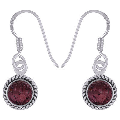 Alluring Twisted Wire Work Around Garnet Round Shape 925 Sterling Solid Silver Dangle Earrings - R1501954-2