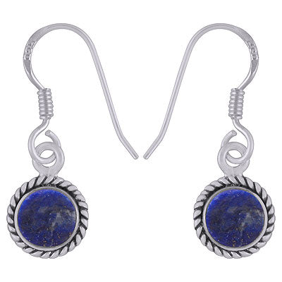 Alluring Twisted Wire Work Around Lapis Round Shape 925 Sterling Solid Silver Dangle Earrings - R1501954-6