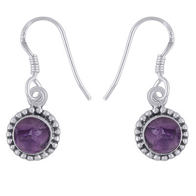 Stunning Rawa Work Around Amethyst Round Shape 925 Sterling Solid Silver Dangle Earrings - R1501955-1