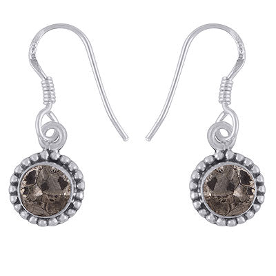 Stunning Rawa Work Around Golden Pyrite Round Shape 925 Sterling Solid Silver Dangle Earrings - R1501955-9