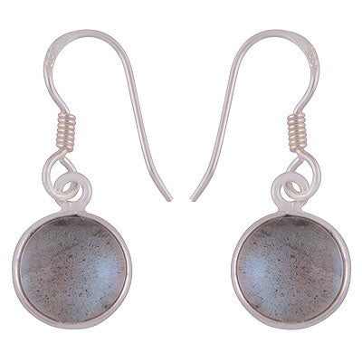Alluring Elongated Gemstone Bezel Labradorite Doublet Round Shape 925 Sterling Solid Silver Dangle Earrings - R1501956-4