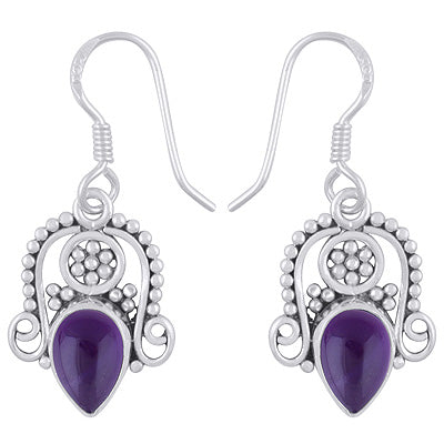 Stunning Rawa & Wire Work Around Amethyst Pear Shape 925 Sterling Solid Silver Dangle Earrings - R1501961-1
