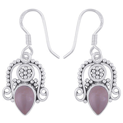 Stunning Rawa & Wire Work Around Rose Quartz Pear Shape 925 Sterling Solid Silver Dangle Earrings - R1501961-13