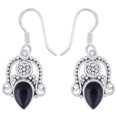 Stunning Rawa & Wire Work Around Black Onyx Pear Shape 925 Sterling Solid Silver Dangle Earrings - R1501961-14