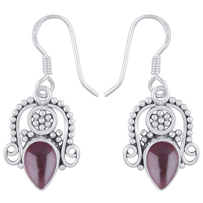 Stunning Rawa & Wire Work Around Garnet Pear Shape 925 Sterling Solid Silver Dangle Earrings - R1501961-2