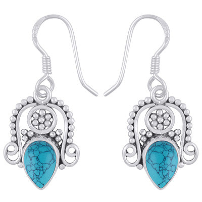 Stunning Rawa & Wire Work Around Turquoise Pear Shape 925 Sterling Solid Silver Dangle Earrings - R1501961-3
