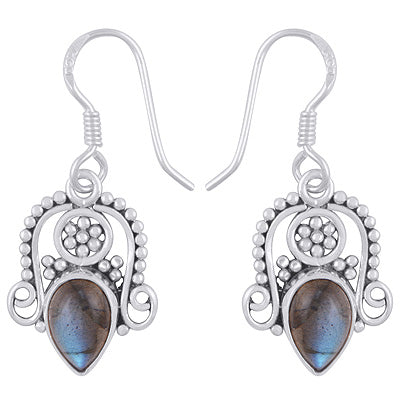 Stunning Rawa & Wire Work Around Labradorite Pear Shape 925 Sterling Solid Silver Dangle Earrings - R1501961-5
