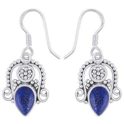 Stunning Rawa & Wire Work Around Lapis Pear Shape 925 Sterling Solid Silver Dangle Earrings - R1501961-6