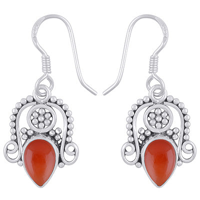 Stunning Rawa & Wire Work Around Carnelian Pear Shape 925 Sterling Solid Silver Dangle Earrings - R1501961-7
