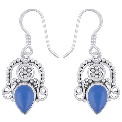 Stunning Rawa & Wire Work Around Blue Chalcedony Pear Shape 925 Sterling Solid Silver Dangle Earrings - R1501961-9