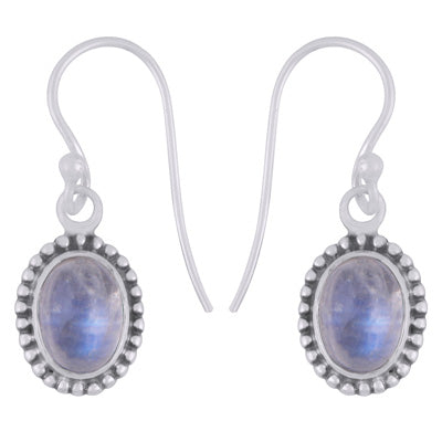 Beautiful Rawa Work Around Rainbow Moonstone Oval Shape 925 Sterling Solid Silver Dangle Earrings - R1501964-54