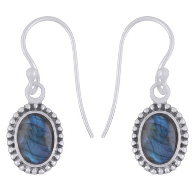 Beautiful Rawa Work Around Labradorite Oval Shape 925 Sterling Solid Silver Dangle Earrings - R1501964-55