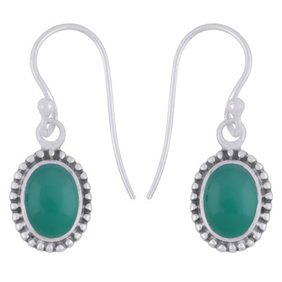 Beautiful Rawa Work Around Green Onyx Oval Shape 925 Sterling Solid Silver Dangle Earrings - R1501964-58
