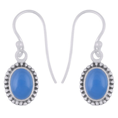 Beautiful Rawa Work Around Blue Chalcedony Oval Shape 925 Sterling Solid Silver Dangle Earrings - R1501964-59