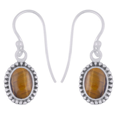 Beautiful Rawa Work Around Tiger's Eye Oval Shape 925 Sterling Solid Silver Dangle Earrings - R1501964-61