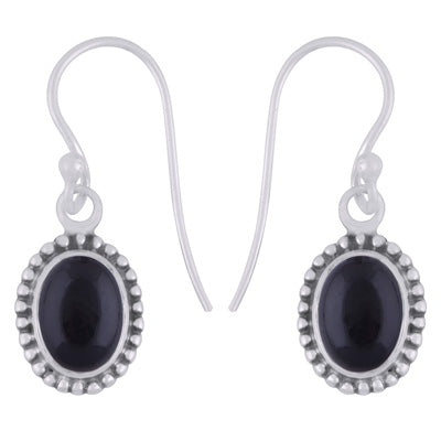 Beautiful Rawa Work Around Black Onyx Oval Shape 925 Sterling Solid Silver Dangle Earrings - R1501964-64