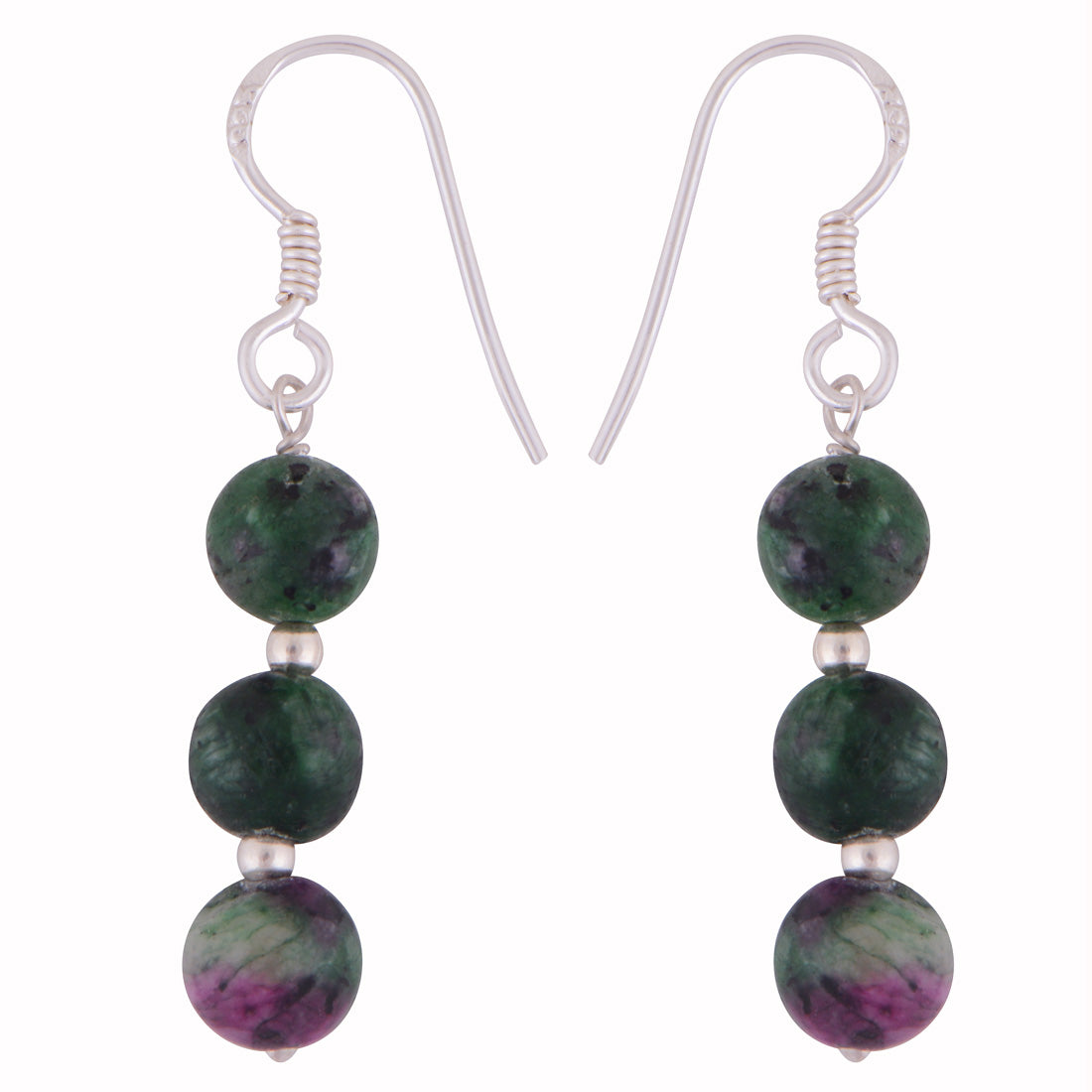 Beautiful Multiple Gemstone Beads Ruby Zoisite Round Shape 925 Sterling Solid Silver Dangle Earrings - R1501966-61