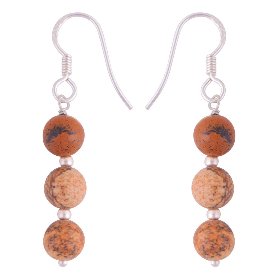 Beautiful Multiple Gemstone Beads Picture Jasper Round Shape 925 Sterling Solid Silver Dangle Earrings - R1501966-62