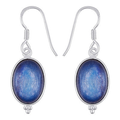 Classic Bezel Frame Rawa Work Around Kyanite Oval Shape 925 Sterling Solid Silver Dangle Earrings - R1501967-1