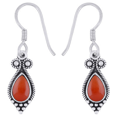 Gorgeous Rawa & Wire Work Around Carnelian Pear Shape 925 Sterling Solid Silver Earrings - R1501969-11