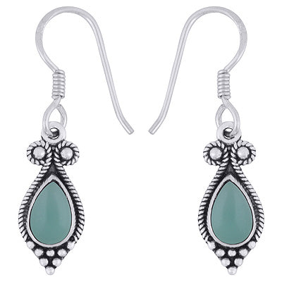Gorgeous Rawa & Wire Work Around Aqua Chalcedony Pear Shape 925 Sterling Solid Silver Earrings - R1501969-14