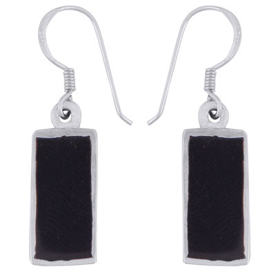 Gorgeous Bold Gemstone Design Black Onyx Rectangle Shape 925 Sterling Solid Silver Dangle Earrings - R1501970-3