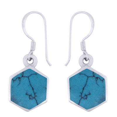 Gorgeous Bold Gemstone Design Turquoise Fancy Shape 925 Sterling Solid Silver Dangle Earrings - R1501970-4