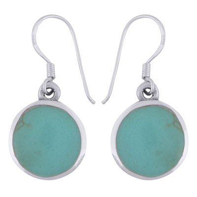 Gorgeous Bold Gemstone Design Turquoise Round Shape 925 Sterling Solid Silver Dangle Earrings - R1501970-6