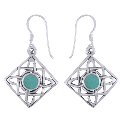 Alluring Handcrafted Work Around Turquoise Round Shape 925 Sterling Solid Silver Dangle Earrings - R1501971-9