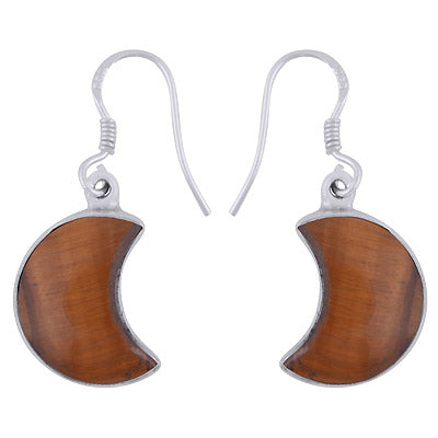 Alluring Gemstone Tiger's Eye Moon Shape 925 Sterling Solid Silver Dangle Earrings - R1501973-10