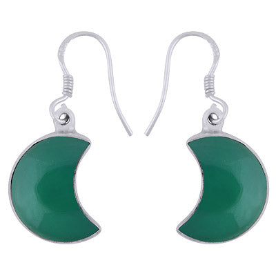 Alluring Gemstone Green Onyx Moon Shape 925 Sterling Solid Silver Dangle Earrings - R1501973-7
