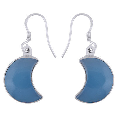 Alluring Gemstone Blue Chalcedony Moon Shape 925 Sterling Solid Silver Dangle Earrings - R1501973-8