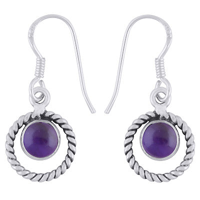 Alluring Twisted Wire Work Around Amethyst Round Shape 925 Sterling Solid Silver Dangle Earrings - R1501974-1
