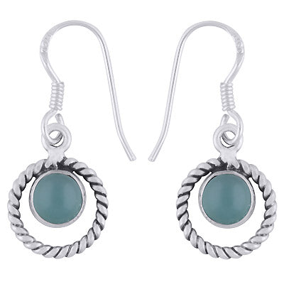 Alluring Twisted Wire Work Around Aqua Chalcedony Round Shape 925 Sterling Solid Silver Dangle Earrings - R1501974-10