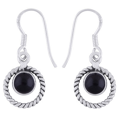 Alluring Twisted Wire Work Around Black Onyx Round Shape 925 Sterling Solid Silver Dangle Earrings - R1501974-14
