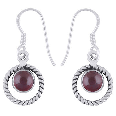 Alluring Twisted Wire Work Around Garnet Round Shape 925 Sterling Solid Silver Dangle Earrings - R1501974-2