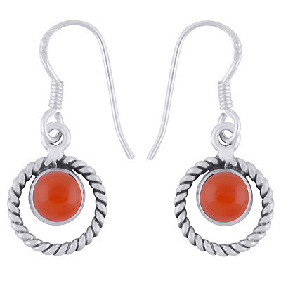 Alluring Twisted Wire Work Around Carnelian Round Shape 925 Sterling Solid Silver Dangle Earrings - R1501974-7