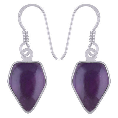 Beautiful Handmade Bezel Amethyst Pentagon Shape 925 Sterling Solid Silver Dangle Earrings - R1501977-1